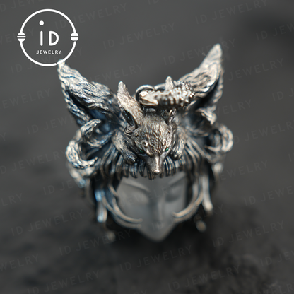 Handcrafted 925 Sterling Silver Fox Spirit Pendant with White Crystal – Mystical Fantasy Amulet Necklace for Witchy or Gothic Gift