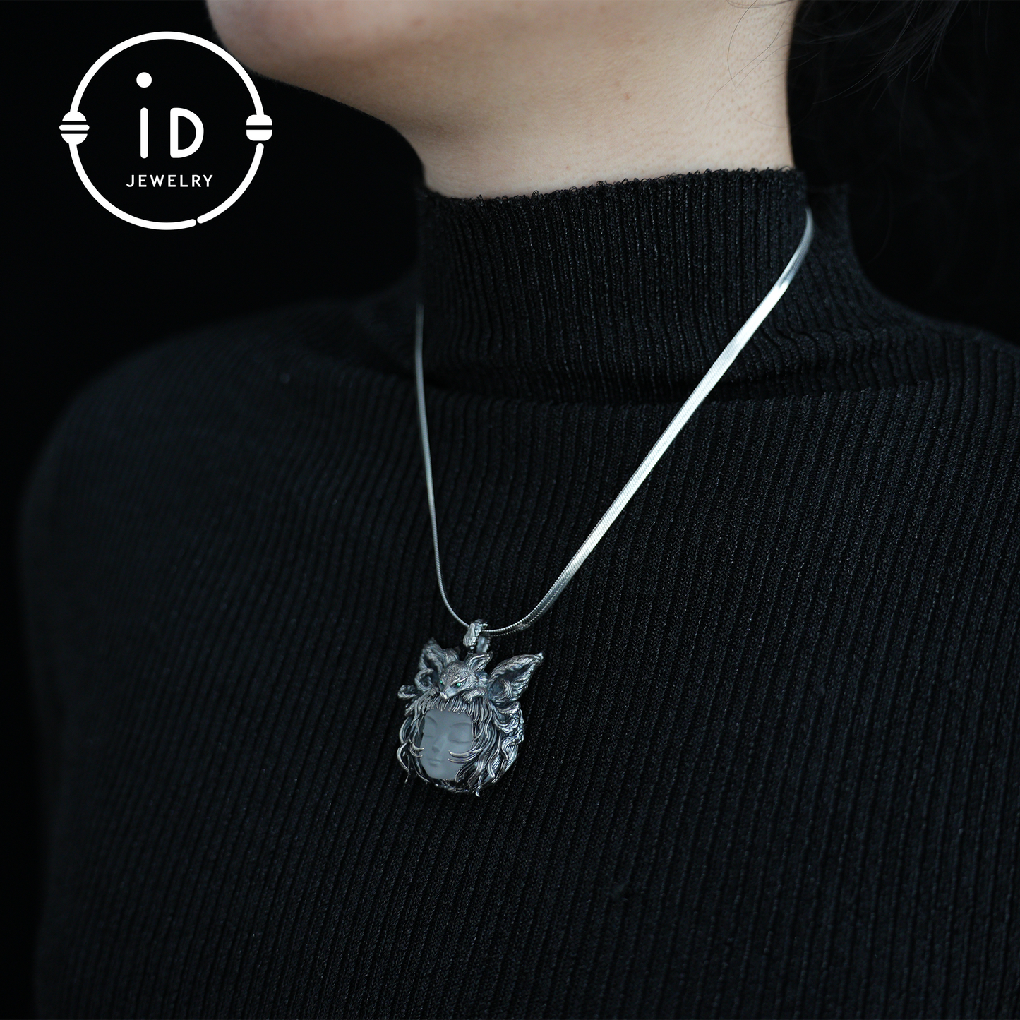 Handcrafted 925 Sterling Silver Fox Spirit Pendant with White Crystal – Mystical Fantasy Amulet Necklace for Witchy or Gothic Gift