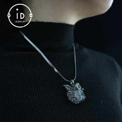 Handcrafted 925 Sterling Silver Fox Spirit Pendant with White Crystal – Mystical Fantasy Amulet Necklace for Witchy or Gothic Gift