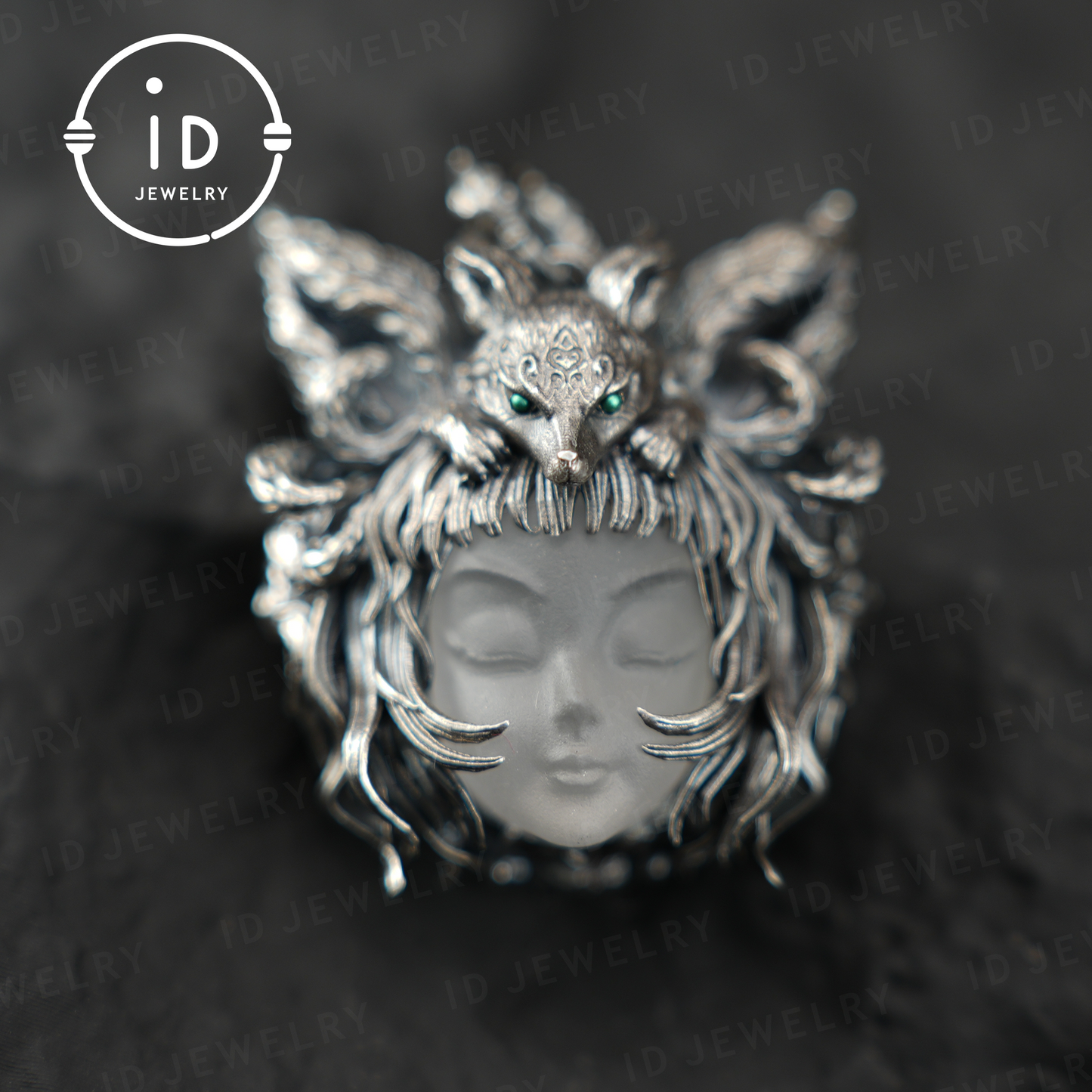 Handcrafted 925 Sterling Silver Fox Spirit Pendant with White Crystal – Mystical Fantasy Amulet Necklace for Witchy or Gothic Gift