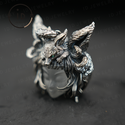 Handcrafted 925 Sterling Silver Fox Spirit Pendant with White Crystal – Mystical Fantasy Amulet Necklace for Witchy or Gothic Gift