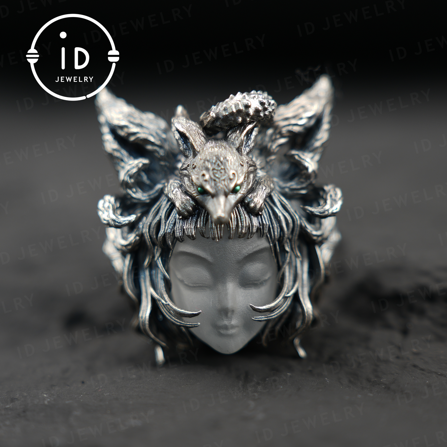 Handcrafted 925 Sterling Silver Fox Spirit Pendant with White Crystal – Mystical Fantasy Amulet Necklace for Witchy or Gothic Gift