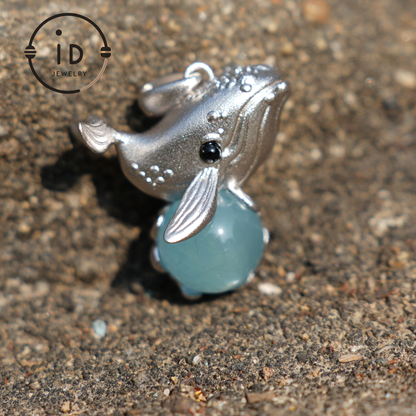 Stellar Whale Voyager Pendant | Aquamarine Black Onyx | Spiritual Navigation Amulet | Symbol of Dreams & Intuition