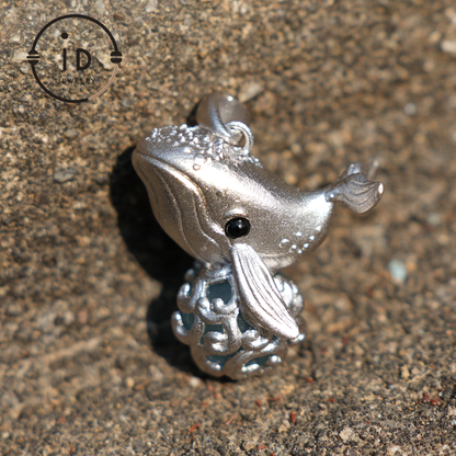 Stellar Whale Voyager Pendant | Aquamarine Black Onyx | Spiritual Navigation Amulet | Symbol of Dreams & Intuition
