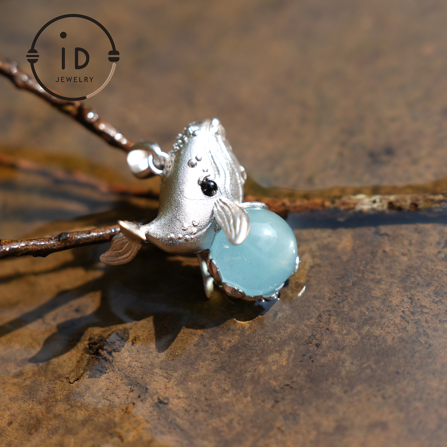 Stellar Whale Voyager Pendant | Aquamarine Black Onyx | Spiritual Navigation Amulet | Symbol of Dreams & Intuition