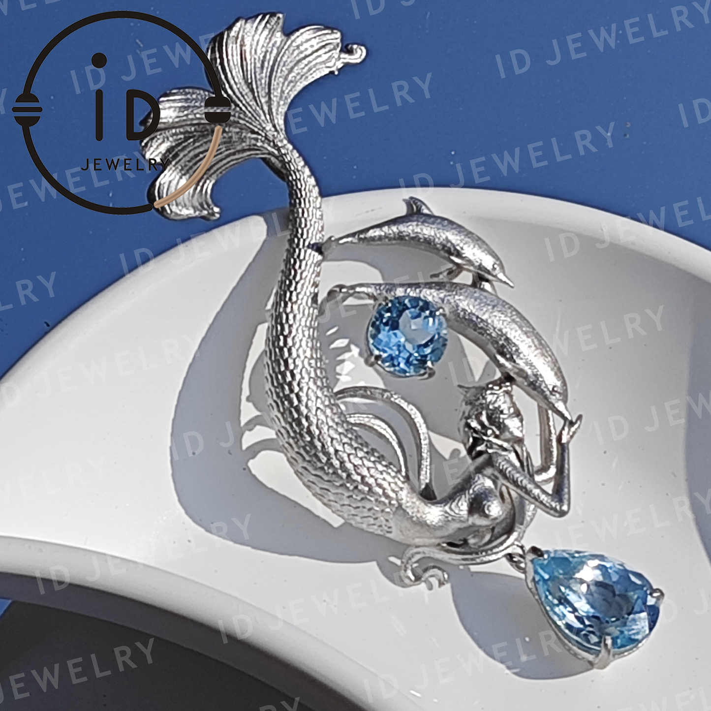 Dreamy Ocean Mermaid Pendant in 925 Silver with Aquamarine – Unique Jewelry for Ocean Lovers and Collectors