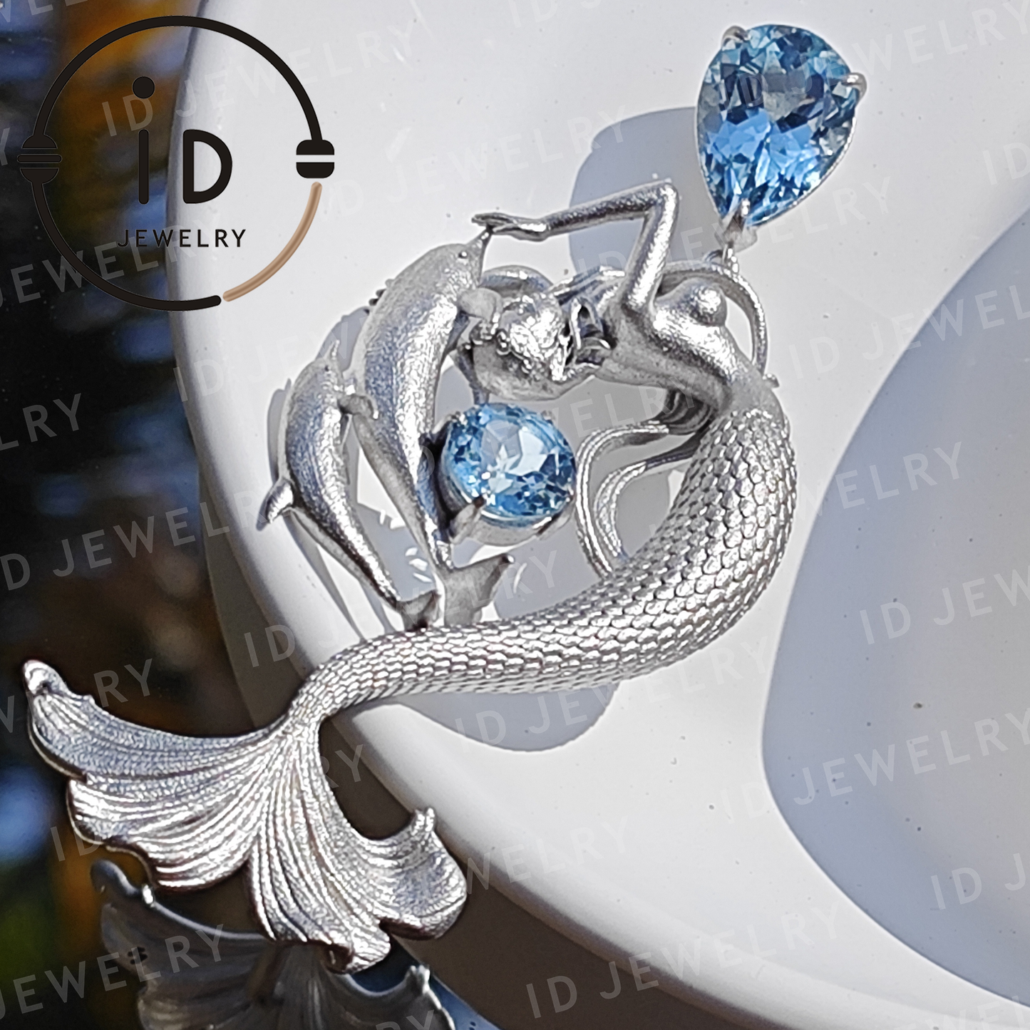 Dreamy Ocean Mermaid Pendant in 925 Silver with Aquamarine – Unique Jewelry for Ocean Lovers and Collectors