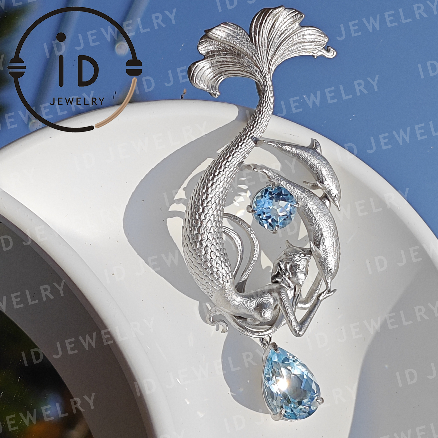 Dreamy Ocean Mermaid Pendant in 925 Silver with Aquamarine – Unique Jewelry for Ocean Lovers and Collectors
