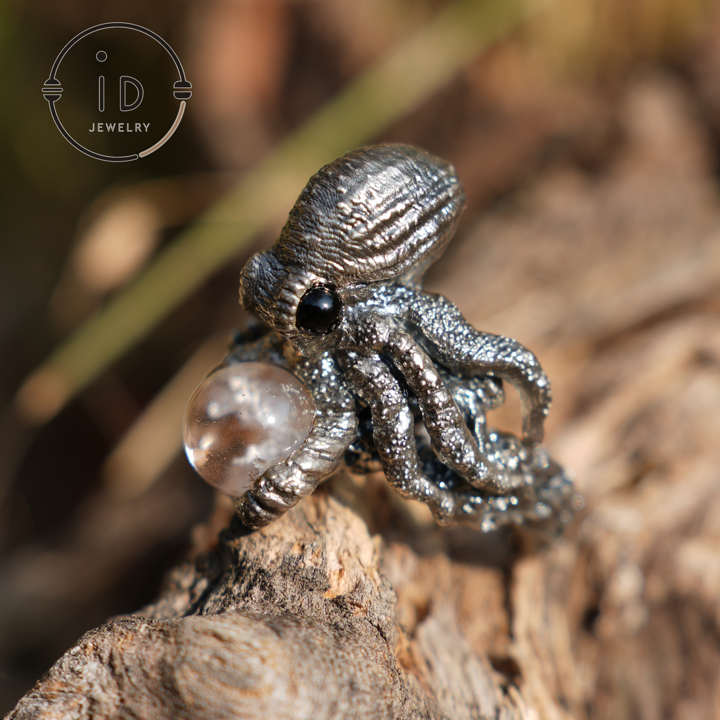 925 Sterling Silver Octopus Design Ring with Phantom Stone – Handcrafted Fantasy Jewelry for Collectors