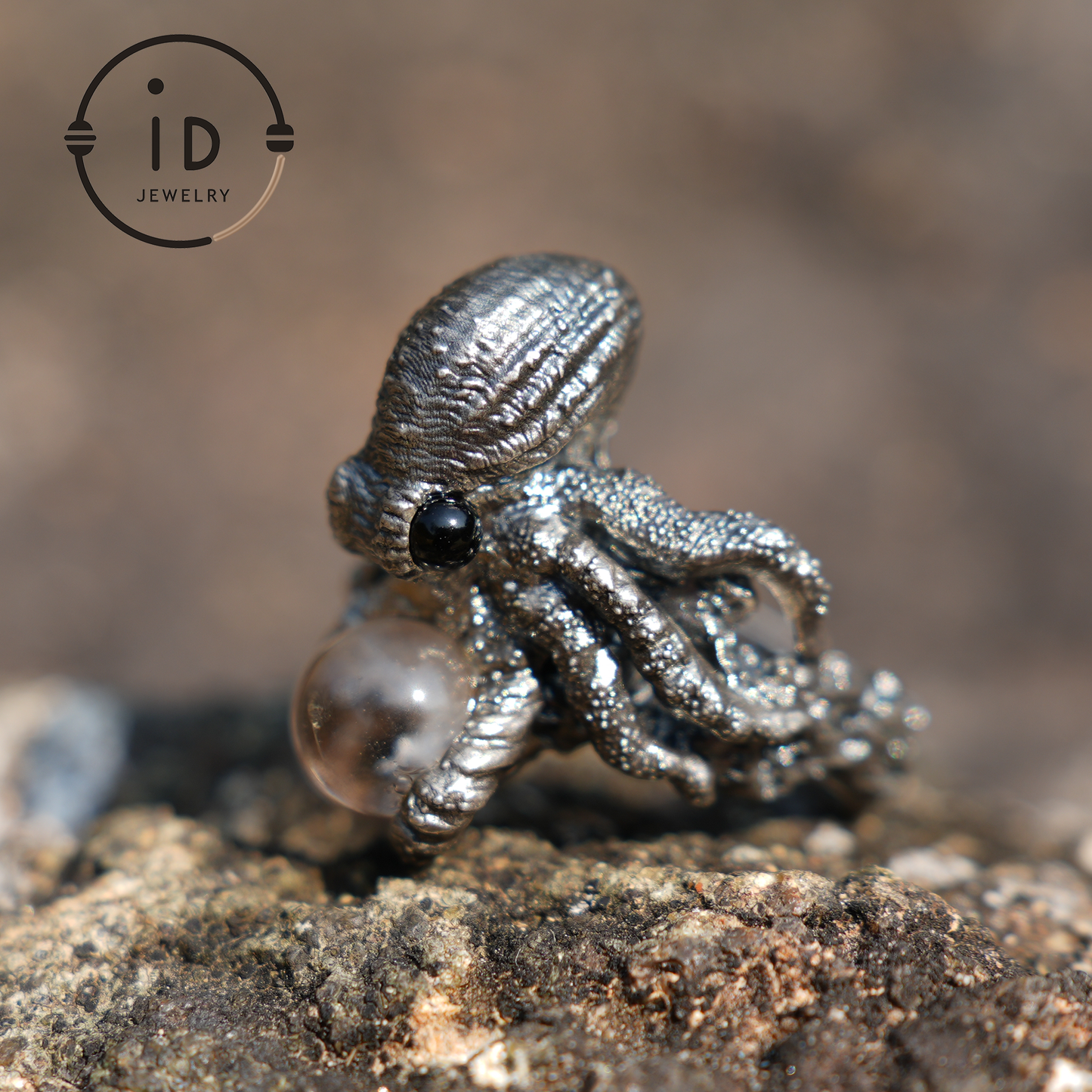 925 Sterling Silver Octopus Design Ring with Phantom Stone – Handcrafted Fantasy Jewelry for Collectors