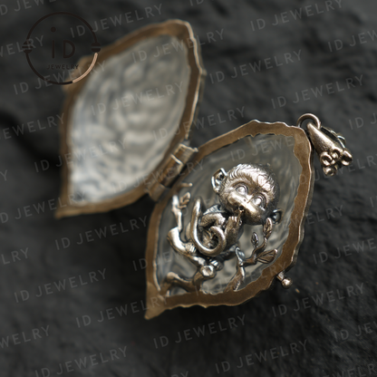 Openable Crystal Peach Pendant | Monkey Spirit Amulet | 925 Silver Jewelry | Handmade Fantasy Talisman | Spiritual Gift for Her