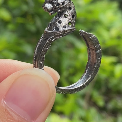 Adjustable Leopard Ring in Oxidized 925 Sterling Silver, Gothic Animal Head Statement Ring Gift for Her
