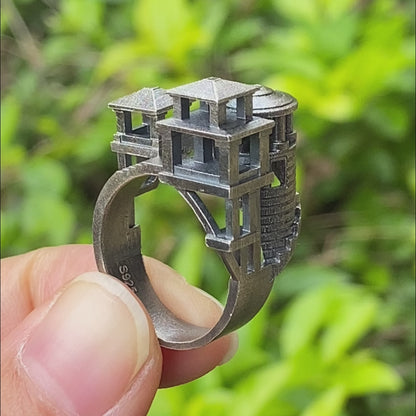 Architectural Silver Ring without Gemstone · Brutalist Statement Ring for Him or Her · Unisex Modern 925 Silver Art Jewelry