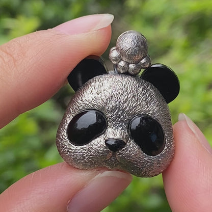 Silver Panda Pendant with Black Agate – Handmade Animal Necklace in 925 Sterling Silver, Fairy Tale Jewelry, Gift for Her, Nature Lover