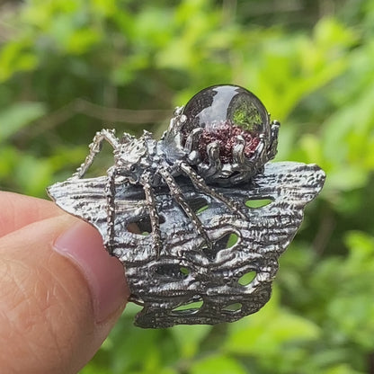Phantom Quartz Spider Ring in 925 Silver, Adjustable Gothic Totem Statement Jewelry, Natural Stone Gift for Men and Women
