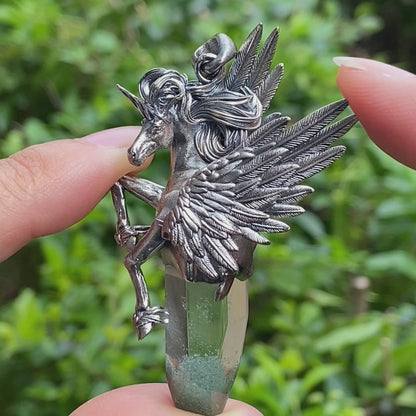 925 Silver Unicorn Pendant with Wings, Natural Crystal, Mystical Fantasy Jewelry, Gift for Her, Birthday Gift, Unique Silver Necklace