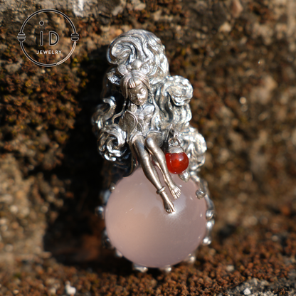 Rose Quartz Pendant with Carnelian Lantern | Sterling Silver Healing Amulet Necklace | Fantasy Wiccan Jewelry Gift for Her Birthday