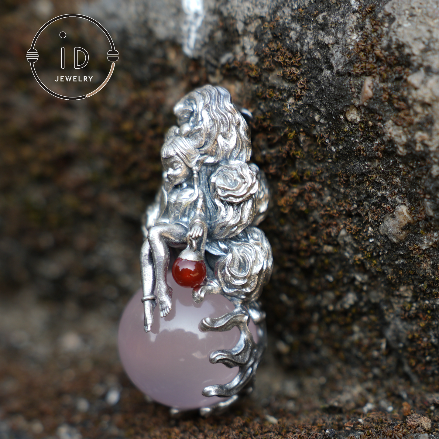 Rose Quartz Pendant with Carnelian Lantern | Sterling Silver Healing Amulet Necklace | Fantasy Wiccan Jewelry Gift for Her Birthday