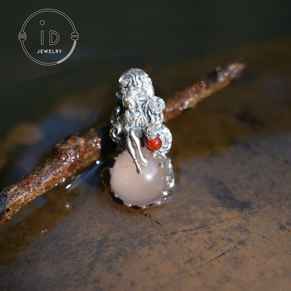 Rose Quartz Pendant with Carnelian Lantern | Sterling Silver Healing Amulet Necklace | Fantasy Wiccan Jewelry Gift for Her Birthday