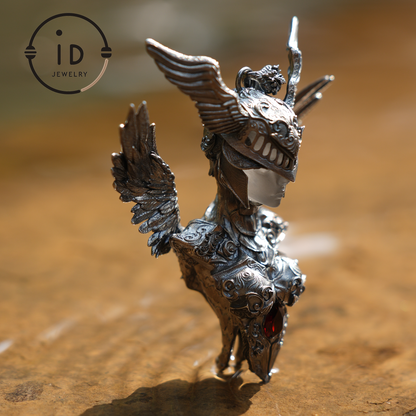 Valkyrie Pendant | 925 Sterling Silver & Garnet | Norse Mythology Amulet | Handmade Viking Necklace