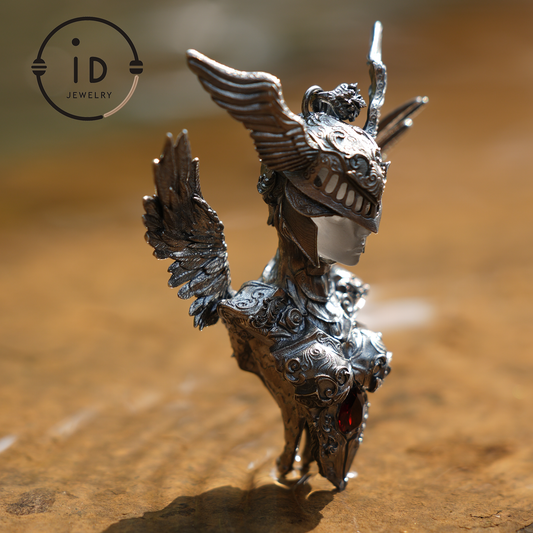 Valkyrie Pendant | 925 Sterling Silver & Garnet | Norse Mythology Amulet | Handmade Viking Necklace