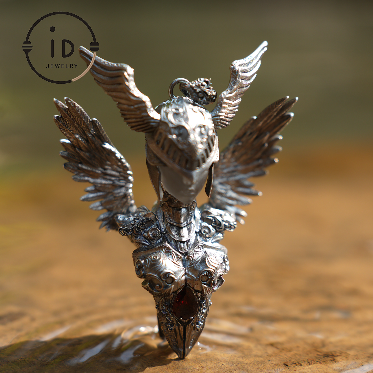 Valkyrie Pendant | 925 Sterling Silver & Garnet | Norse Mythology Amulet | Handmade Viking Necklace