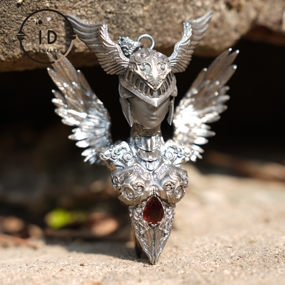 Valkyrie Pendant | 925 Sterling Silver & Garnet | Norse Mythology Amulet | Handmade Viking Necklace
