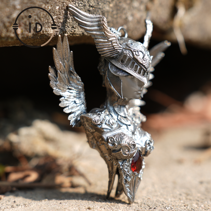 Valkyrie Pendant | 925 Sterling Silver & Garnet | Norse Mythology Amulet | Handmade Viking Necklace