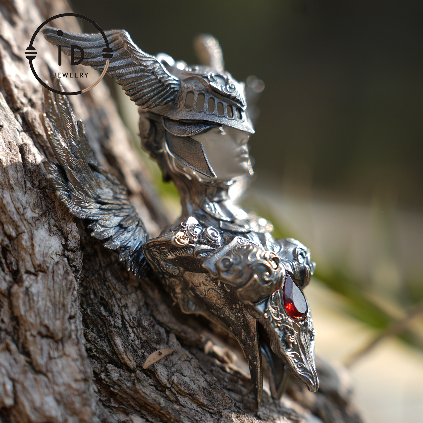 Valkyrie Pendant | 925 Sterling Silver & Garnet | Norse Mythology Amulet | Handmade Viking Necklace