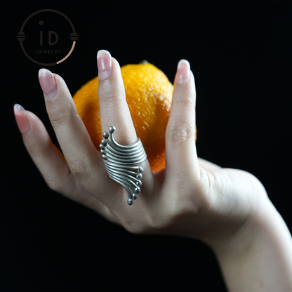 Sculptural Silver Ring – Handmade Statement Jewelry, Modern Design, Futuristic Style, Unique Artisan Ring
