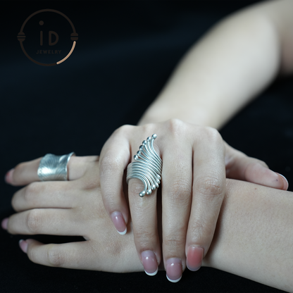 Sculptural Silver Ring – Handmade Statement Jewelry, Modern Design, Futuristic Style, Unique Artisan Ring