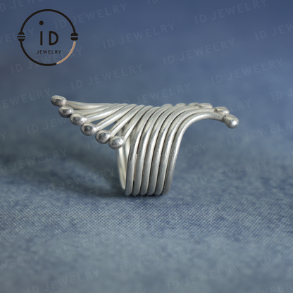 Sculptural Silver Ring – Handmade Statement Jewelry, Modern Design, Futuristic Style, Unique Artisan Ring