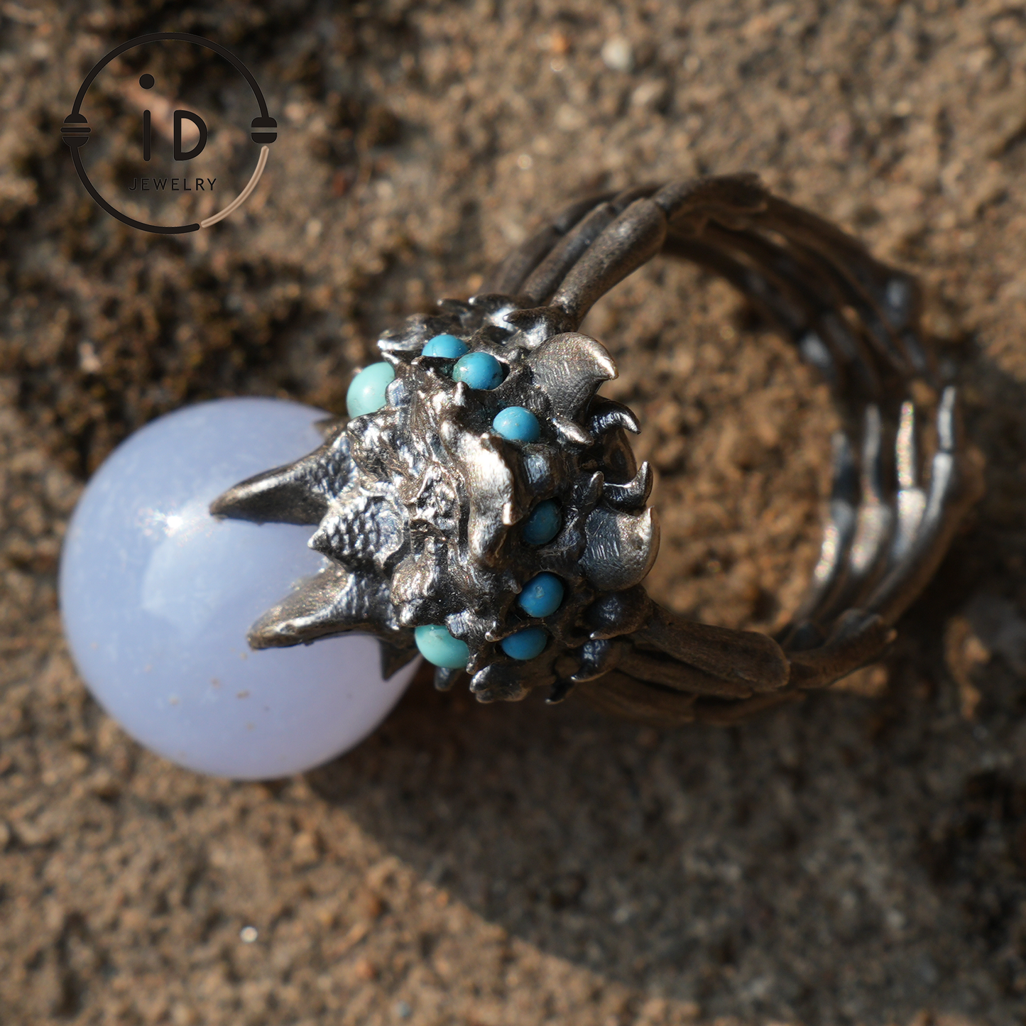 Shadow Claw Agate Ring - Gothic 925 Silver Ring with Agate & Turquoise Accents