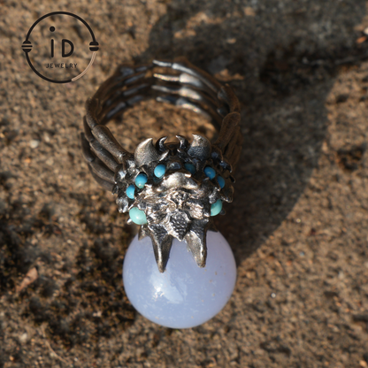 Shadow Claw Agate Ring - Gothic 925 Silver Ring with Agate & Turquoise Accents