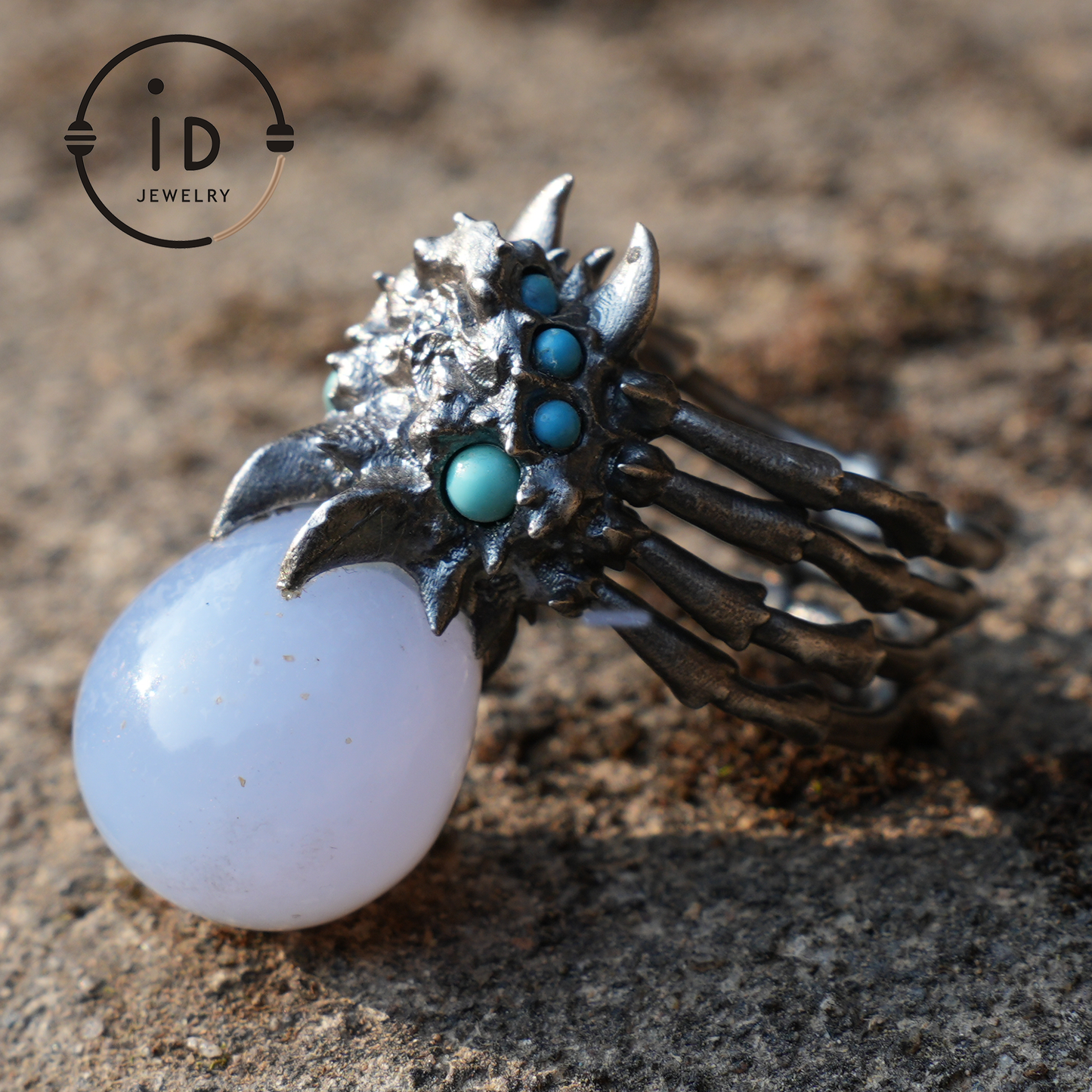 Shadow Claw Agate Ring - Gothic 925 Silver Ring with Agate & Turquoise Accents