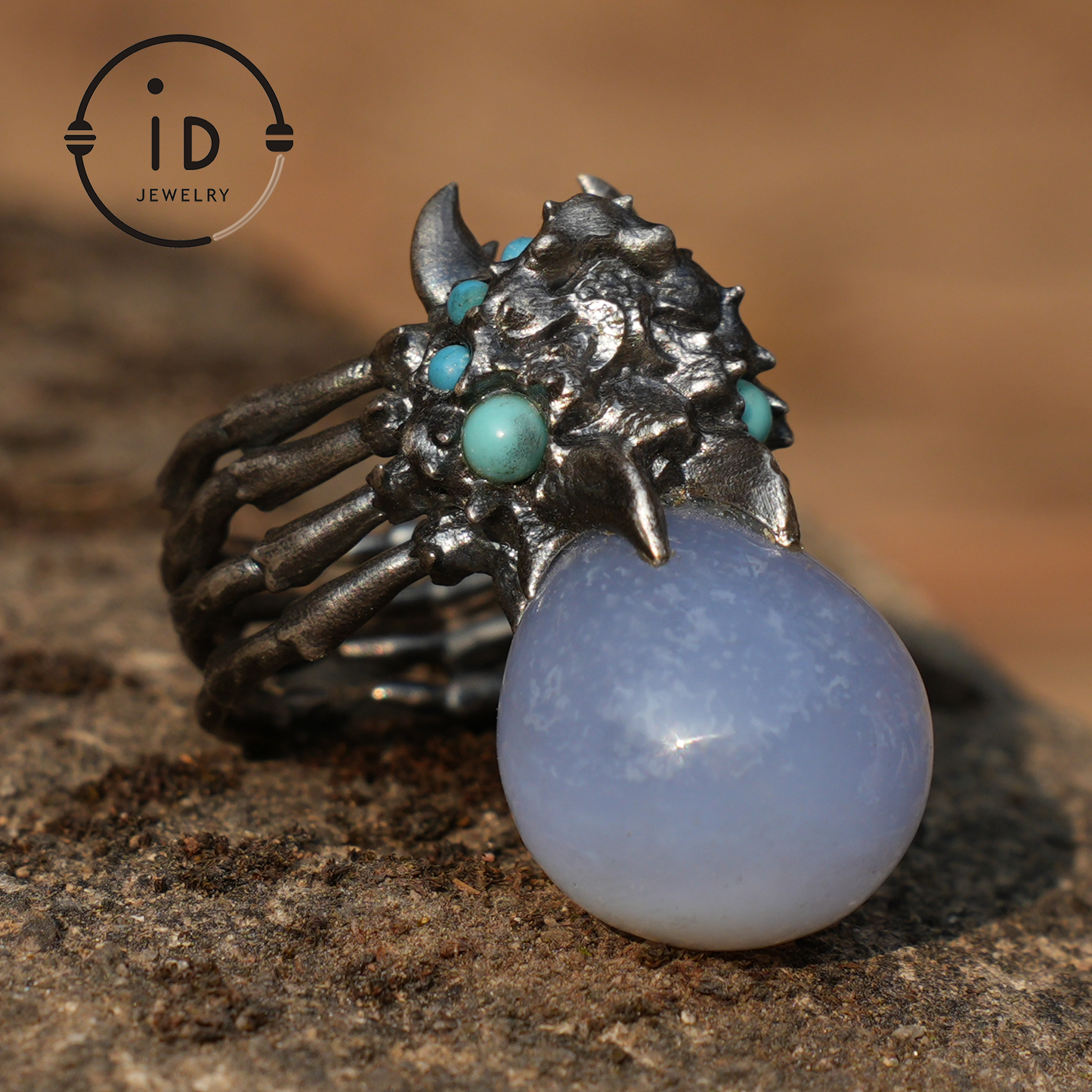 Shadow Claw Agate Ring - Gothic 925 Silver Ring with Agate & Turquoise Accents