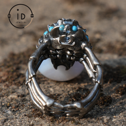 Shadow Claw Agate Ring - Gothic 925 Silver Ring with Agate & Turquoise Accents