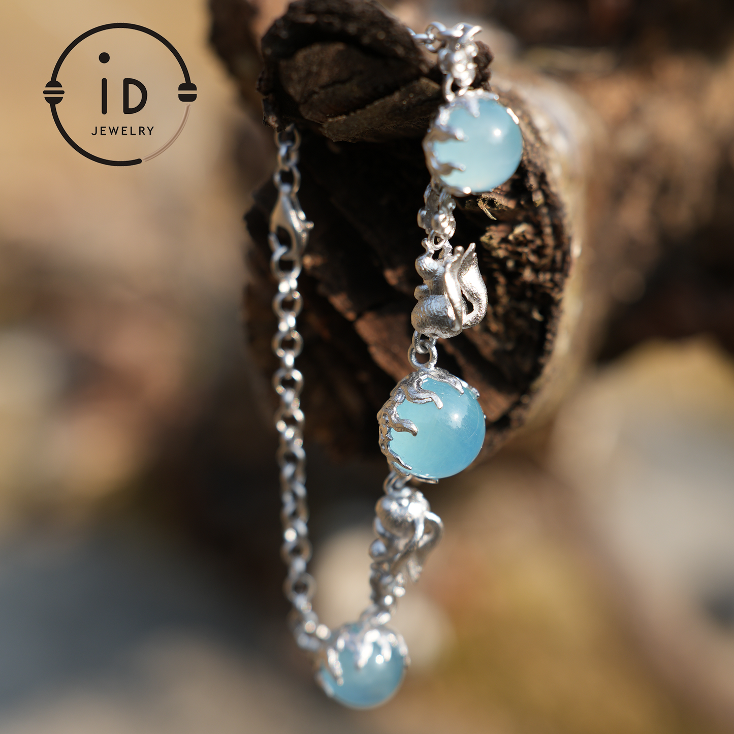 925 Sterling Silver Rabbit Bracelet with Aquamarine – Handcrafted Elegant Jewelry, Perfect Gift for Special Occasions