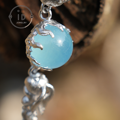 925 Sterling Silver Rabbit Bracelet with Aquamarine – Handcrafted Elegant Jewelry, Perfect Gift for Special Occasions