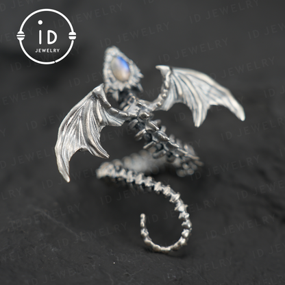 Dragon Ring with labradorite| Handmade Gothic Jewelry| Mystical Bone Ring| Fantasy Dragon Ring| Magic Silver Ring