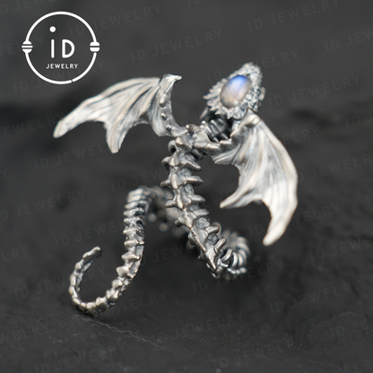 Dragon Ring with labradorite| Handmade Gothic Jewelry| Mystical Bone Ring| Fantasy Dragon Ring| Magic Silver Ring