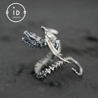 Dragon Ring with labradorite| Handmade Gothic Jewelry| Mystical Bone Ring| Fantasy Dragon Ring| Magic Silver Ring