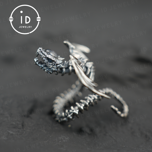 Dragon Ring with labradorite| Handmade Gothic Jewelry| Mystical Bone Ring| Fantasy Dragon Ring| Magic Silver Ring