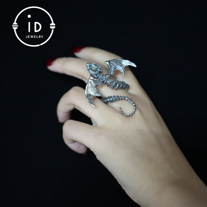 Dragon Ring with labradorite| Handmade Gothic Jewelry| Mystical Bone Ring| Fantasy Dragon Ring| Magic Silver Ring