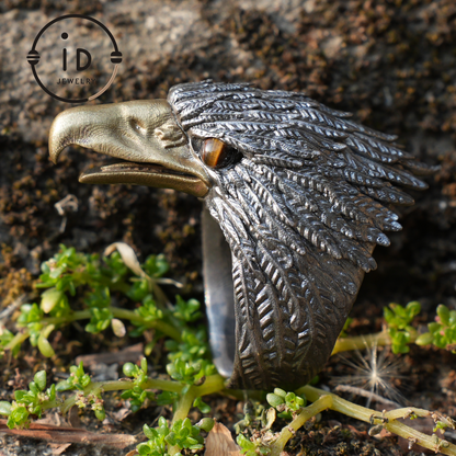 Sky Guardian Eagle Ring - 925 Sterling Silver with Tiger's Eye Gemstone, Handcrafted Eagle Design Jewelry
