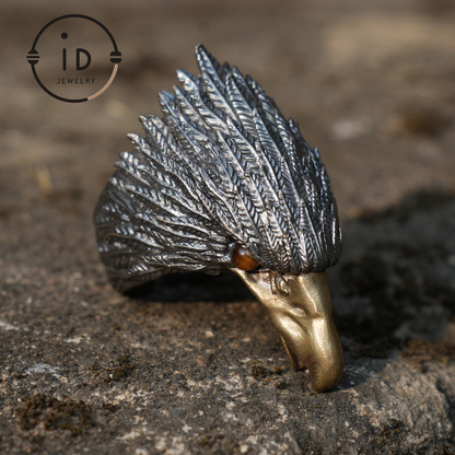 Sky Guardian Eagle Ring - 925 Sterling Silver with Tiger's Eye Gemstone, Handcrafted Eagle Design Jewelry