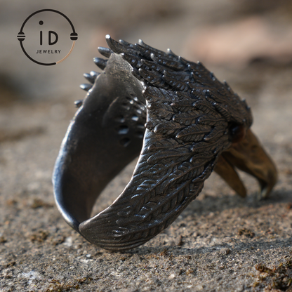 Sky Guardian Eagle Ring - 925 Sterling Silver with Tiger's Eye Gemstone, Handcrafted Eagle Design Jewelry