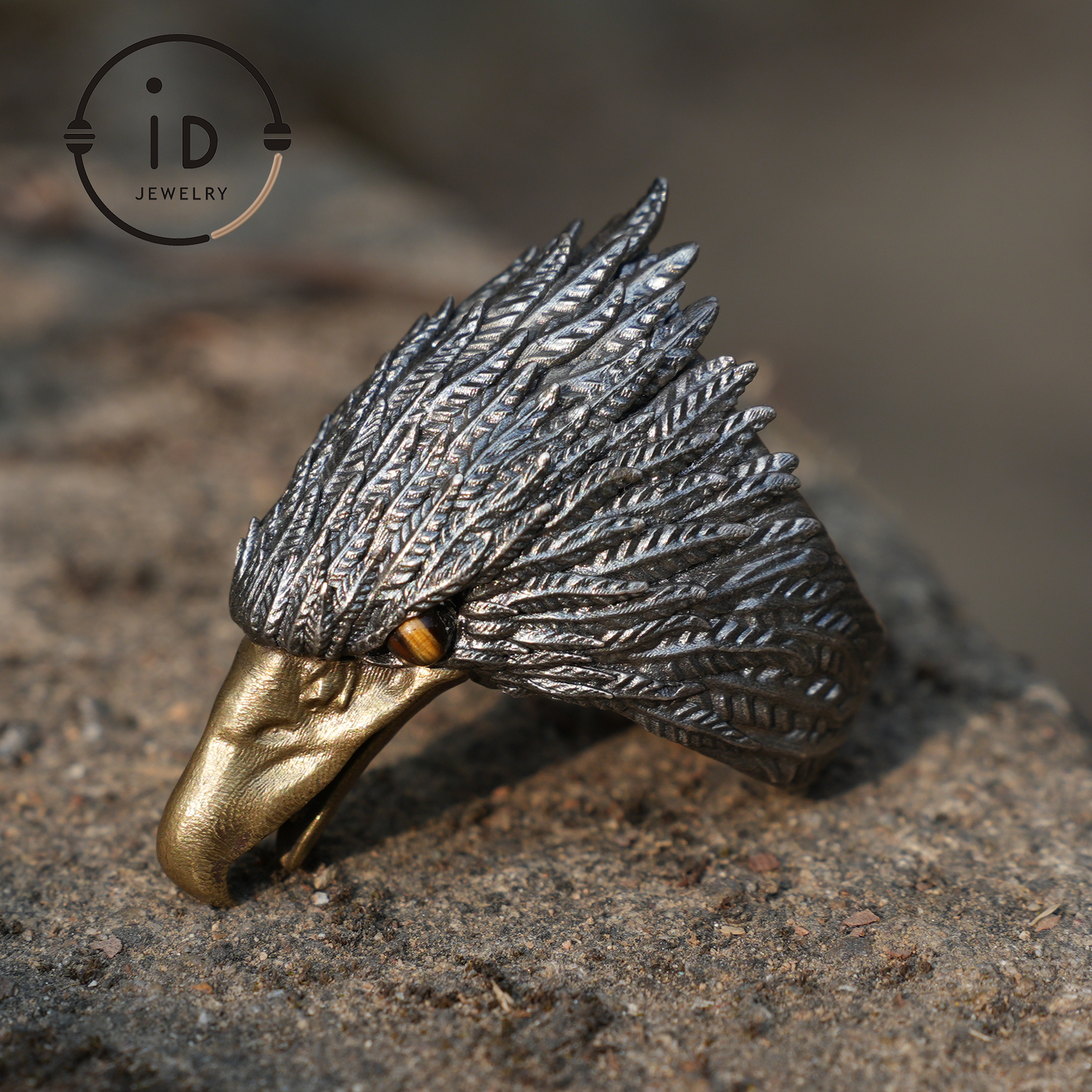 Sky Guardian Eagle Ring - 925 Sterling Silver with Tiger's Eye Gemstone, Handcrafted Eagle Design Jewelry