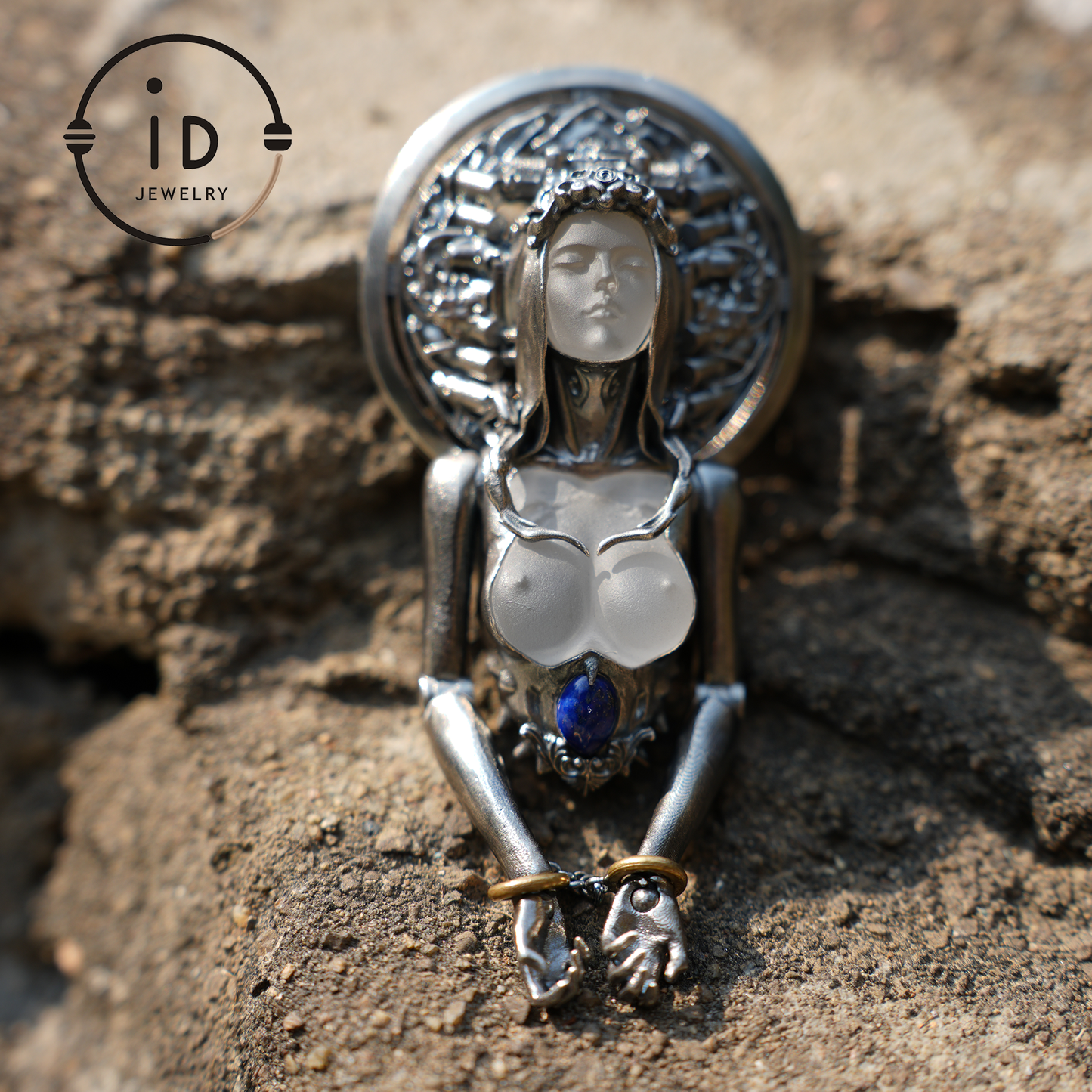 Handmade 925 Sterling Silver Cyber-Gothic Goddess Pendant Necklace | Dark Fantasy Talisman | Feminist Power Symbol | Unique Halloween Gift