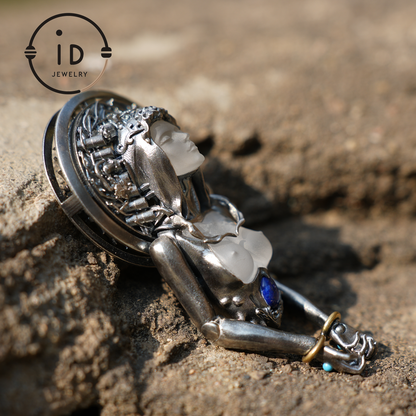 Handmade 925 Sterling Silver Cyber-Gothic Goddess Pendant Necklace | Dark Fantasy Talisman | Feminist Power Symbol | Unique Halloween Gift